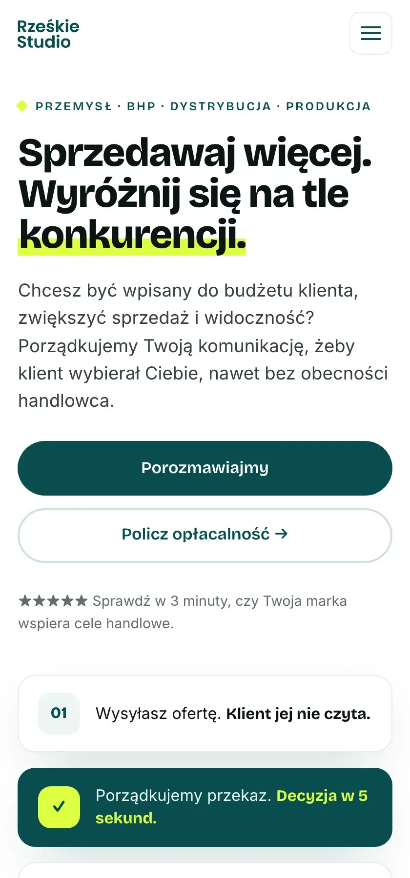 Wersja mobilna — typografia trzyma hierarchię także na wąskim ekranie.